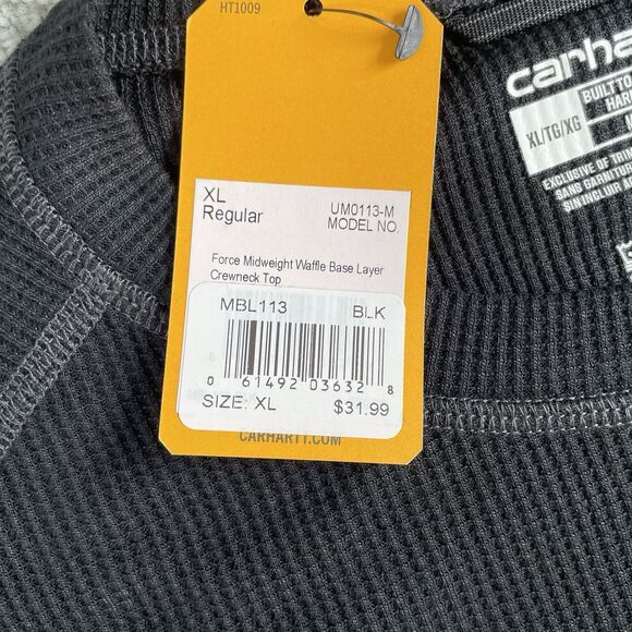 Carhartt Force Mens Midweight Waffle Base Layer Thermal Shirt Black Size XL NEW - Picture 8 of 11